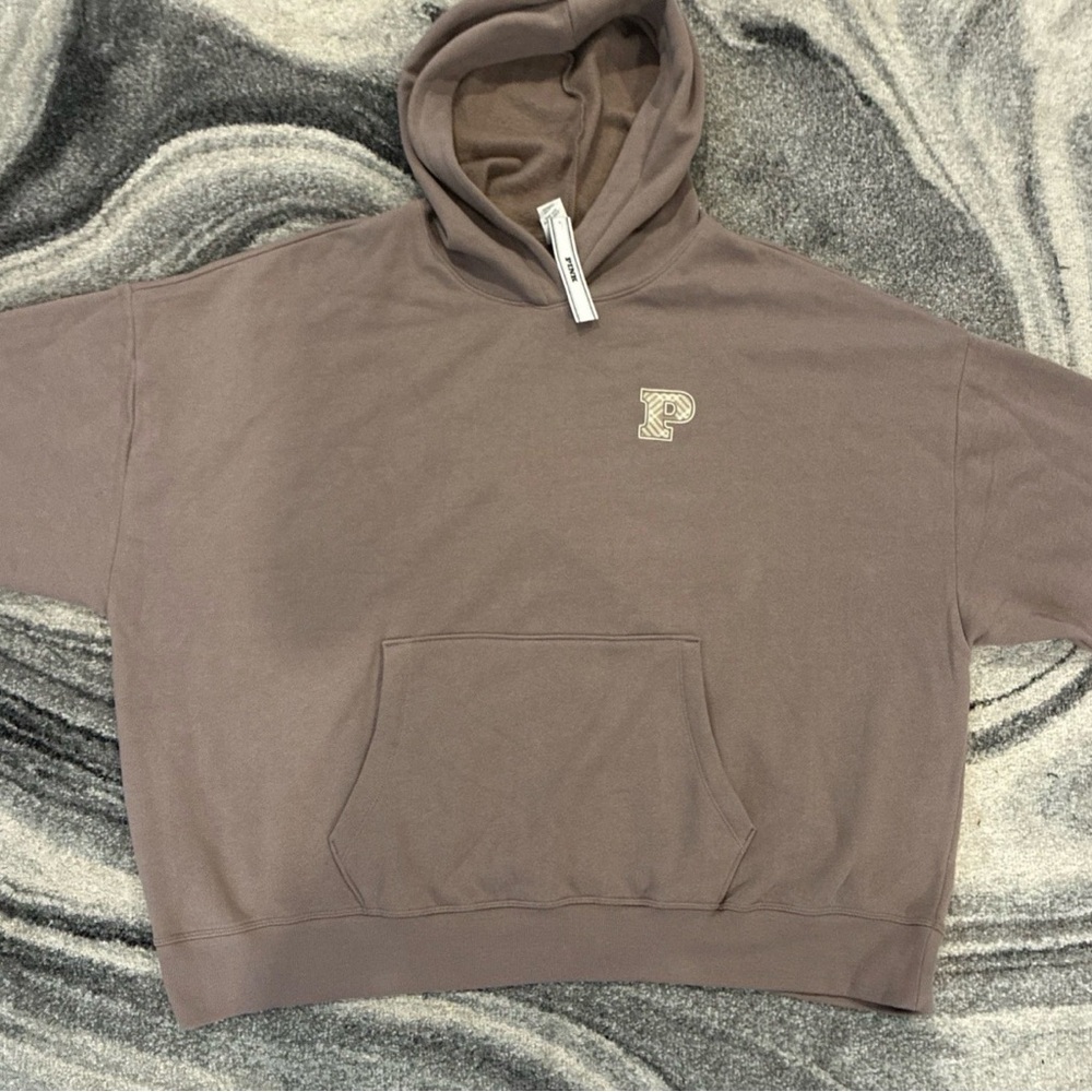 New Victoria’s Secret Pink Pullover Hoodie (S) Drawstring Logo Mocha NWT